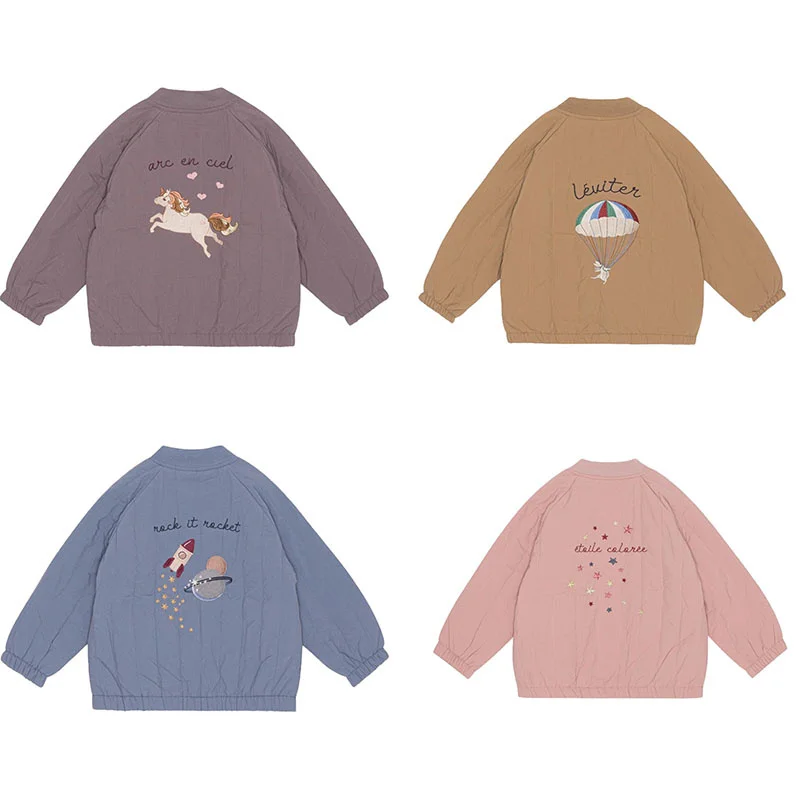 

EnkeliBB, детская зимняя куртка, Модные осенние куртки для мальчиков и девочек с милым рисунком единорога и ракеты