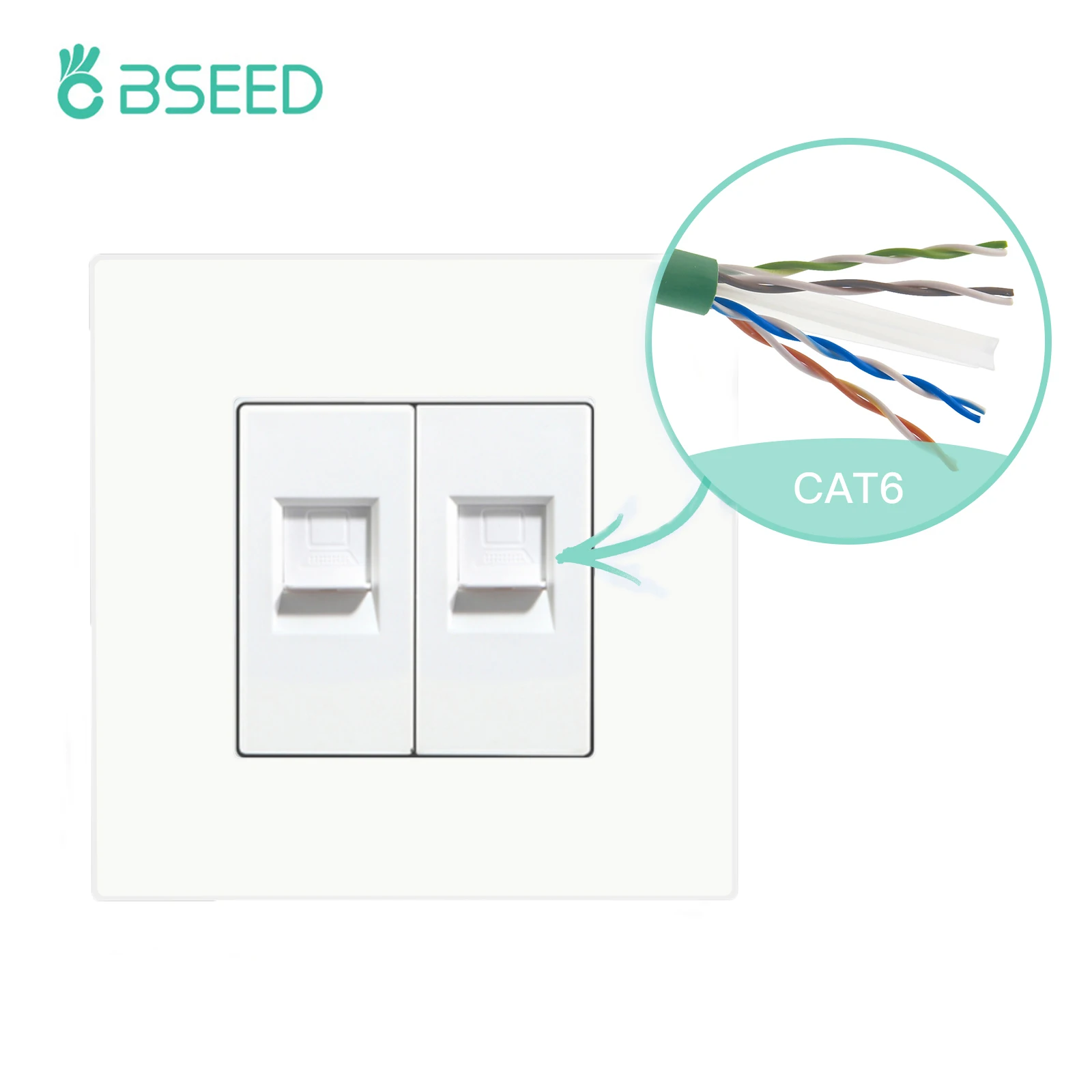 

Двойная сетевая розетка BSEED RJ45 CAT6 белая черная