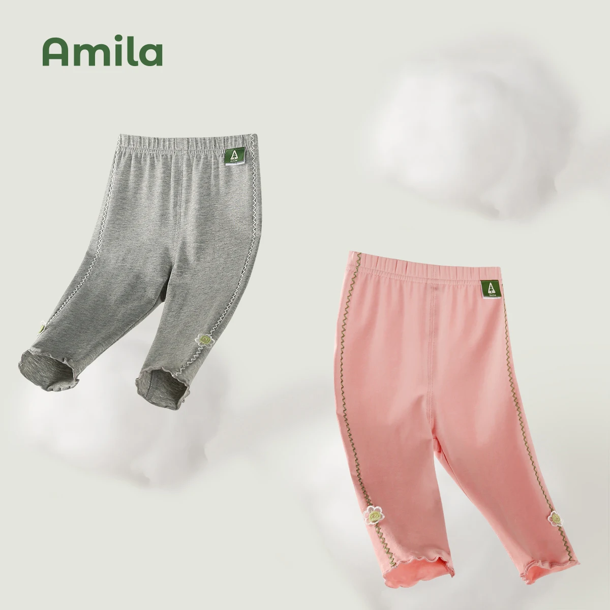 Amila Children's Clothing 2022 Summer New Girls Baby Kindergarten Nine-point Pants Bottoming Pants Stretch Skin-friendly Pants