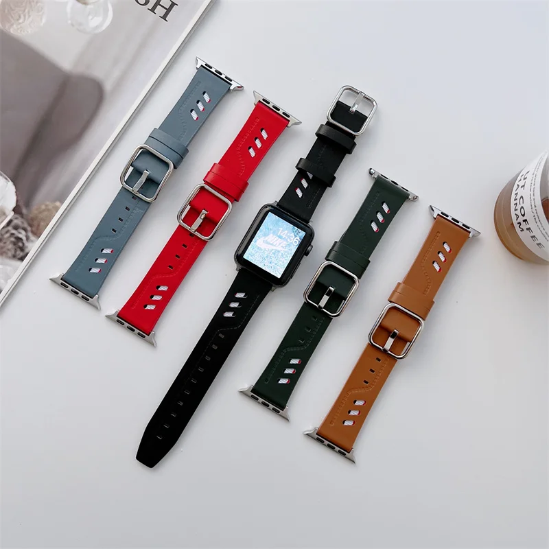 

Роскошный кожаный/нейлоновый ремешок для Apple Watch Band 45 мм 41 мм 44 мм 40 мм 42 мм 38 мм для iWatch Band Series 7 6 SE 5 4 3 2 1