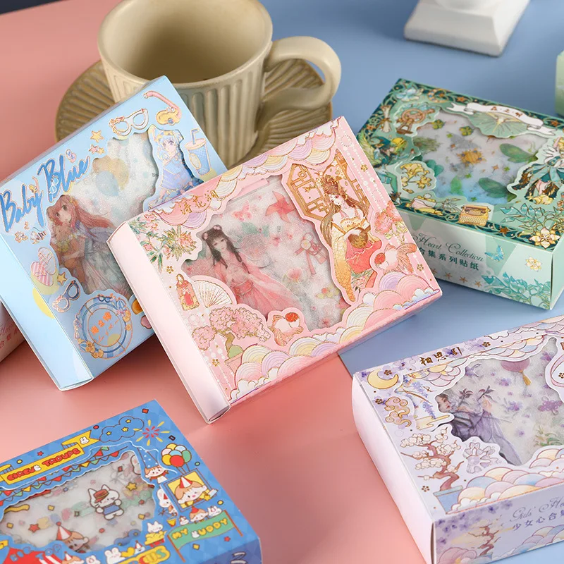 

Wholesale Chinese style cartoon character waterproof water cup sticker hand account gift box ins style material children's gift