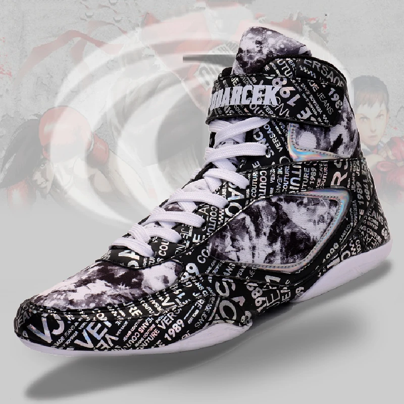 Men Women Boxing Shoes Hook & Loop Big Boy Wrestling Shoes Man Boxing Boot High Top Boxing Shoes