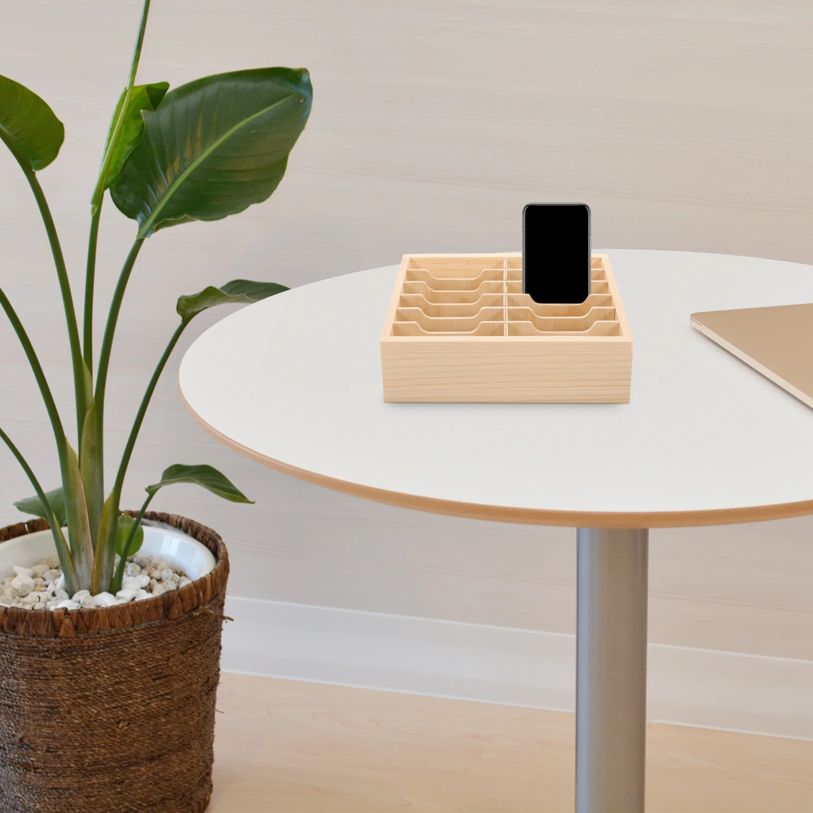

Desktop Storage Box Wooden Tabletop Holder Phone Storage Container for Office