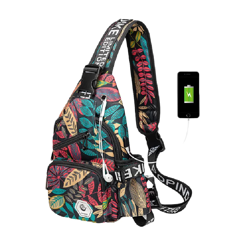 women's Fashion shoulder Oxford waterproof Chest Bags Maple leaf printing Messenger bag woman Half Moon small chest bags