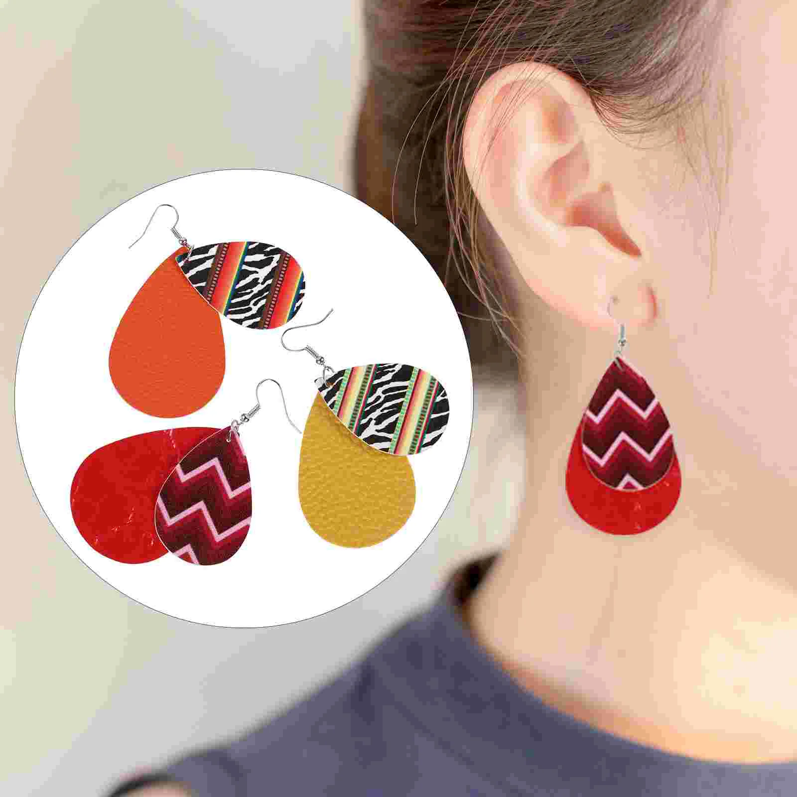 

3 Pairs of Chic Earrings Style Fashion PU Earrings Gift (Assorted Color)