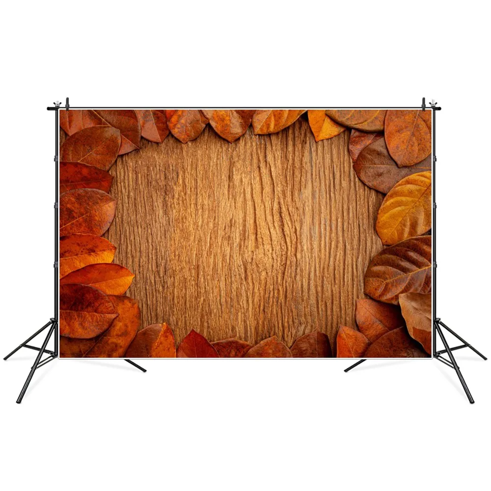 

Autumn Leaves Brown Wooden Plank Photography Backdrops Custom Party Home Decoration Ins Studio Baby Food Pet Photo Backgrounds