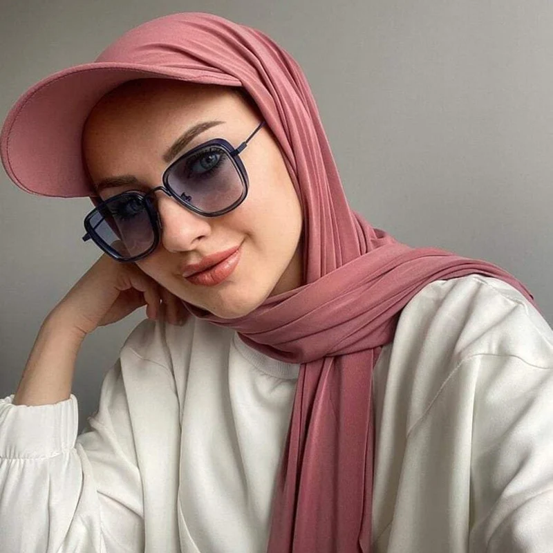 

2022 New Fashion Women Hijab Baseball Caps with Instant Jersey Scarf Ready To Wear HIjab Headwrap Islamic Clothing Accessories