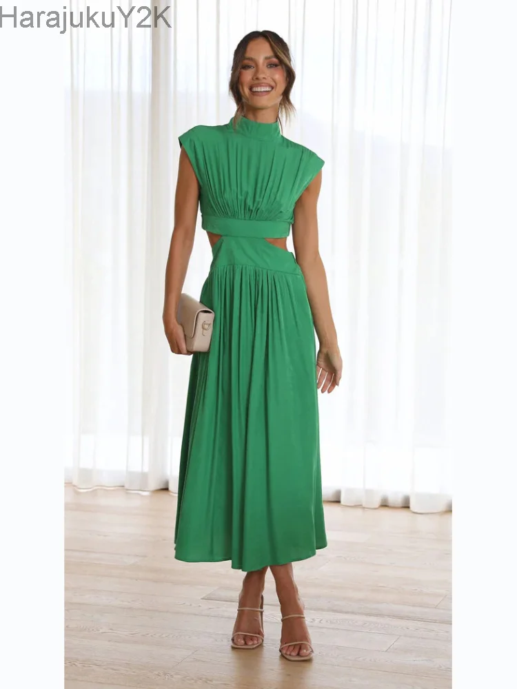 

Women Spring Summer Long Maxi Dress Solid Color Fashion Sleeveless Backless Sweet Elegant Casual Dress 2023