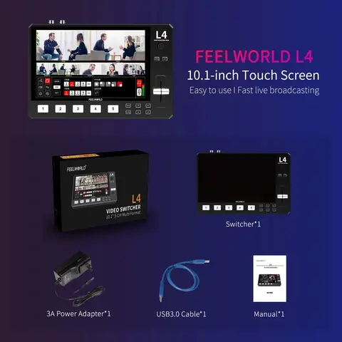 Видеопереключатель FEELWORLD L4 для прямой трансляции, миксер для карт, оборудование для фотостудии, совместим с HDMI