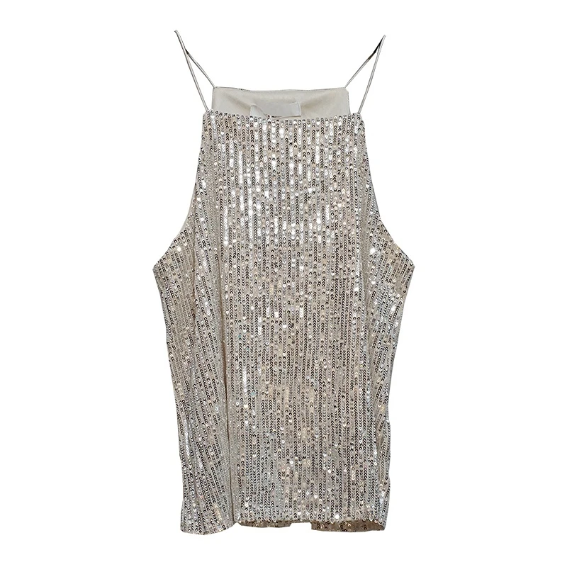 

Sparkling Sequin Short Vest Women's Summer Tanks Sexy Sequined Tees