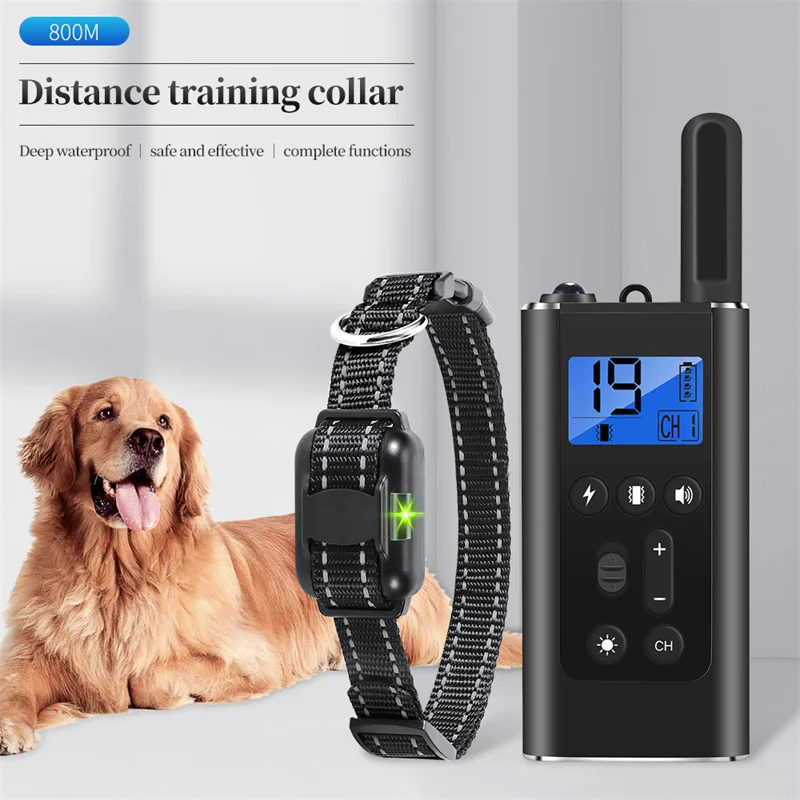 

800m Electric Dog Training Collar Waterproof Pet Rechargeable Collar LCD Display Remote Contro for All Size Dog Shock Vibration
