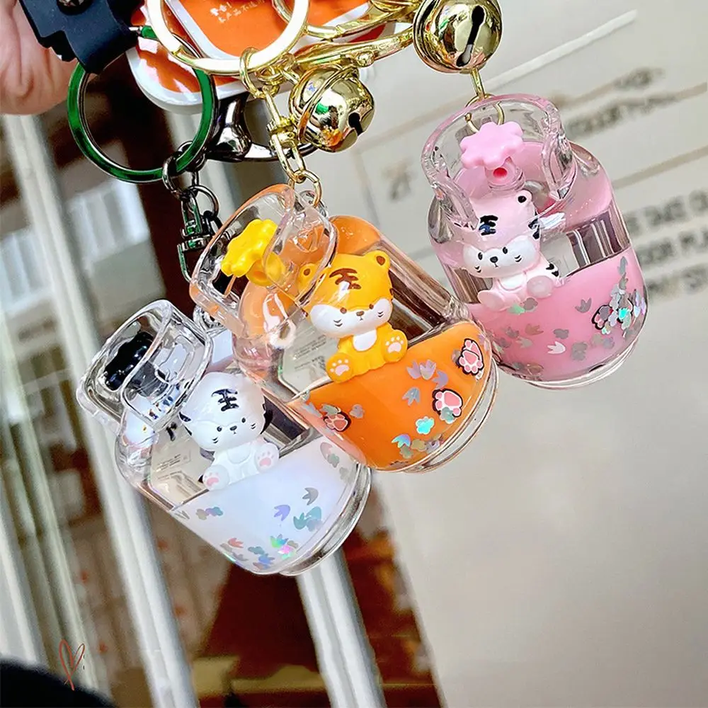 

Creative Women Keychains for Car Keys Bag Keyring Cute on the Phone Animals Key Holder Floating Glitter Quicksand Bubble Tea