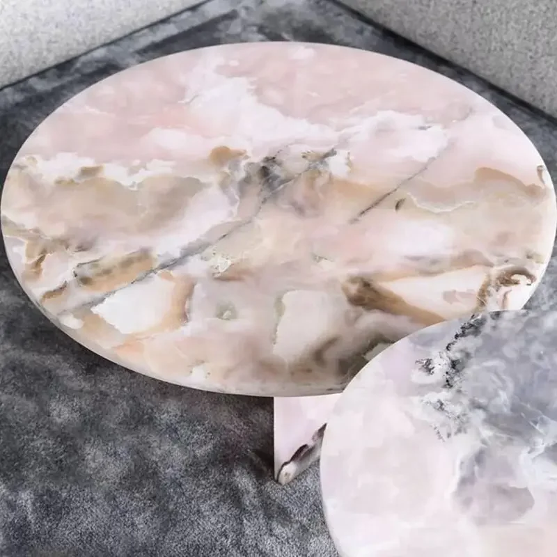 Натуральный розовый нефритовый мрамор круглый журнальный столик для гостиной