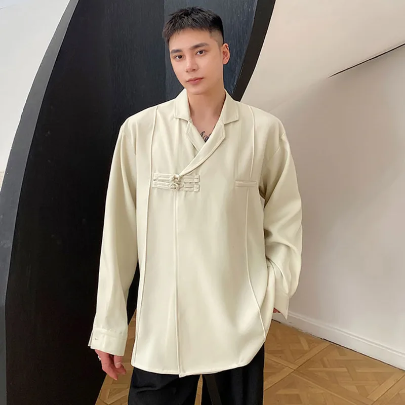 

Рубашка SYUHGFA мужская с отложным воротником, Повседневная Свободная кофта с длинными рукавами, с китайской пряжкой, весна-осень 2022