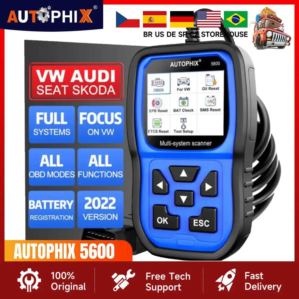 Диагностический сканер Autophix 5600 OBD2 для автомобилей Audi VW Skoda Seat полные системы