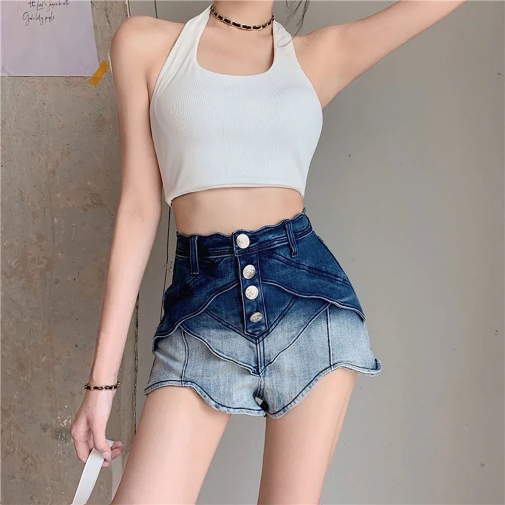 

Patchwork Wide Leg Shorts For Women High Waist Large Size Casual Denim Shorts Female 2022 Summer Fashion New Tide