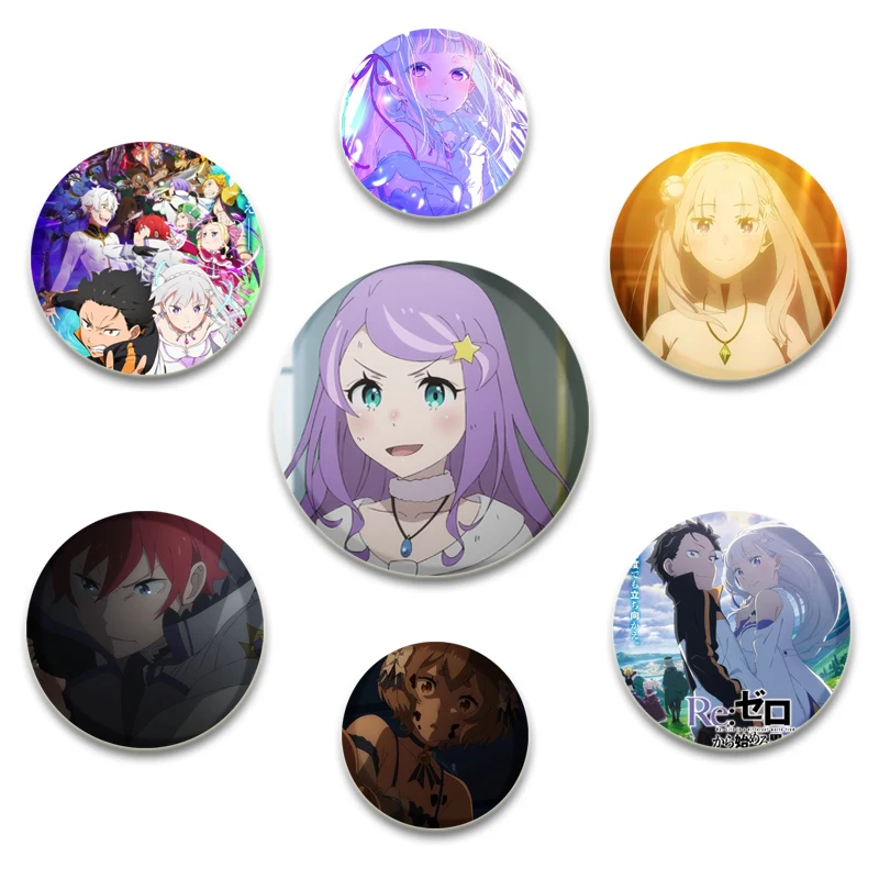 Anime ReZero Kara Hajimeru Isekai Seikatsu 3rd Season Brooches Cartoon Characters Badges Snap Button Pin for Backpack Decoration