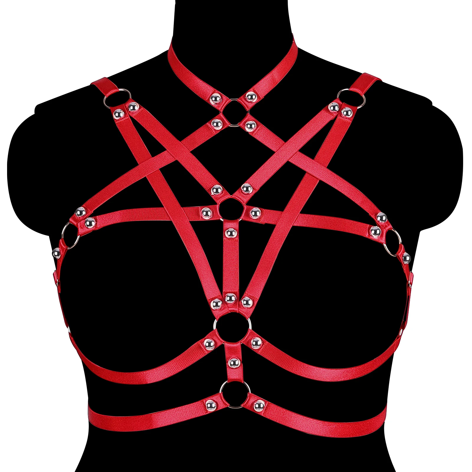 

Women Goth Harness Bondage Bralette Cage Bra Body Harness Wear Sexy Crop Top Harness Fetish Open Chest Body Belt
