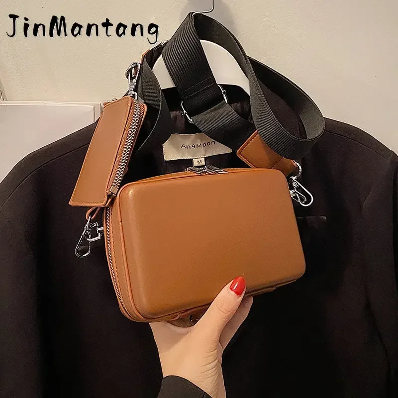

Jin Mantang Box Crossbody Bags for Women 2022 Female Designers Trend Small Leather Shoulder Side Bag Handbags with Wide Belt