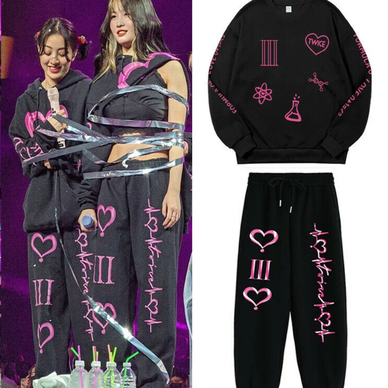 Kpop Twice Concert 4th World Tour III Concert Tracksuits Women Sets Harajuku Hip Hop Pullovers Sets Cool Jogger Pants Clothes
