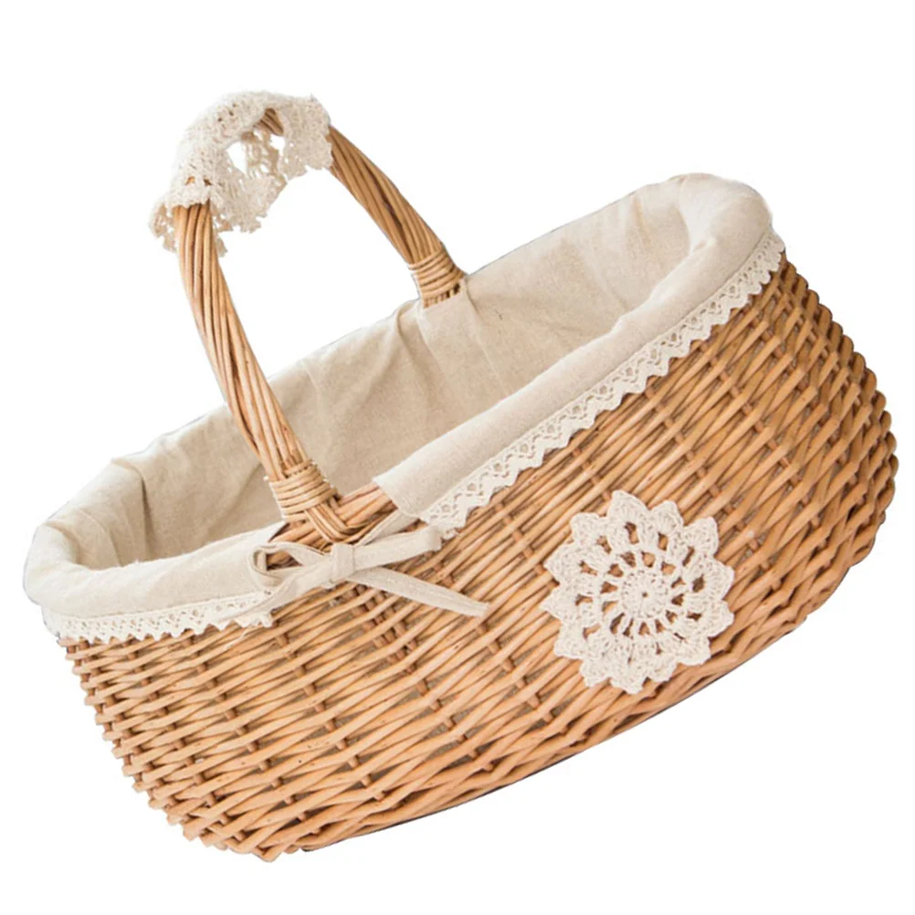 

Basket Storage Rattan Bread Hamper Chip Wood Handmade Woven Portable Serving Wicker Fruit Willow Picnic Market Open Display