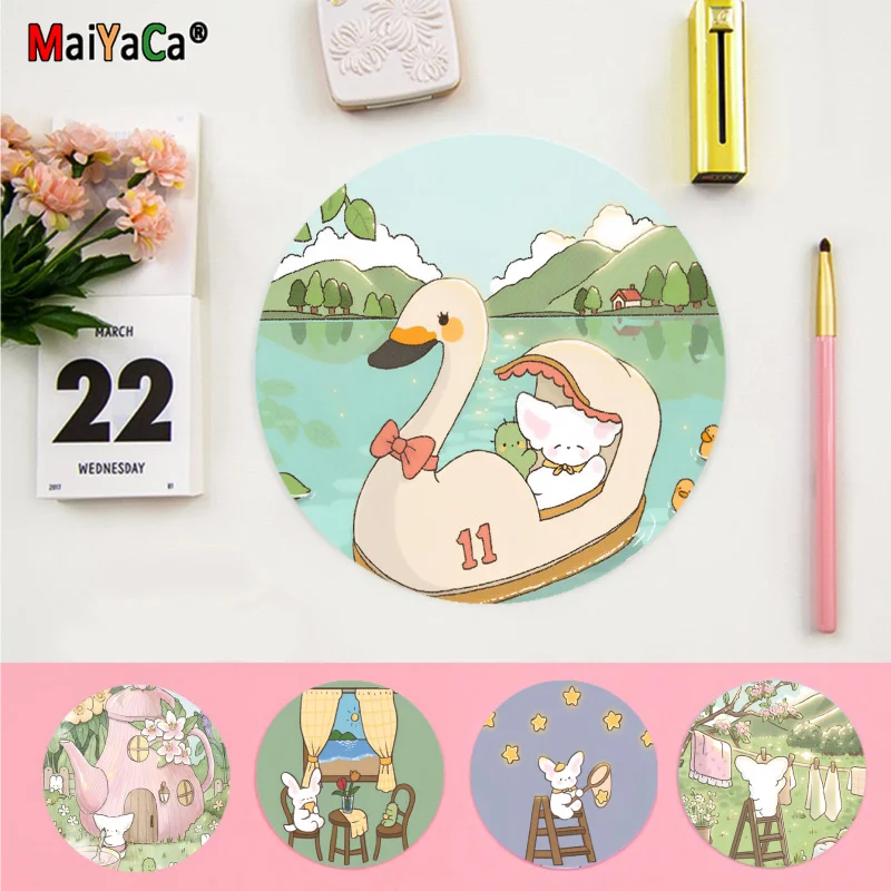 

Милый круглый коврик для мыши в виде кролика, персонализированный кожаный коврик для мыши для офисного стола, нескользящий коврик для стола, аксессуары для офисного стола