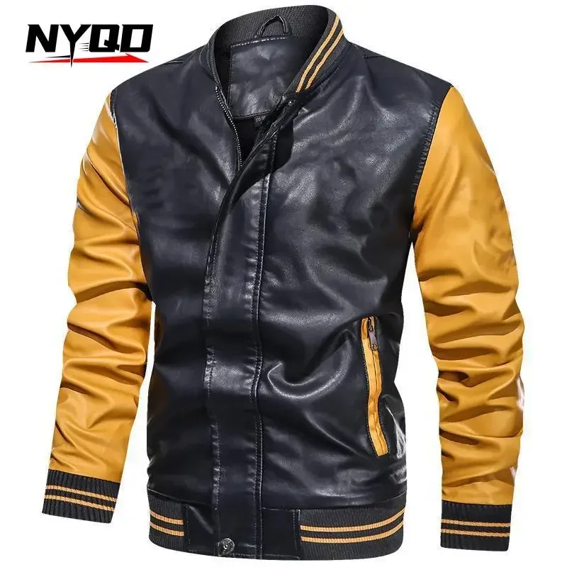 Мотоциклетная цветная куртка из искусственной кожи мужская повседневная с