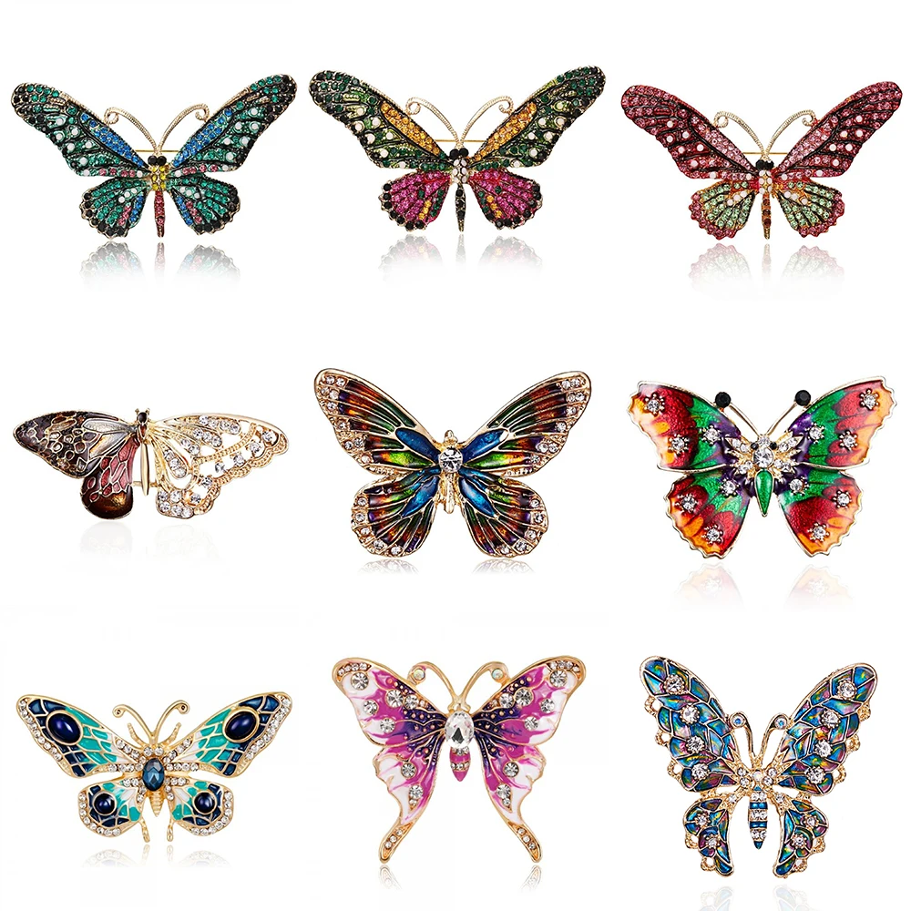 

Elegant Butterfly Women Crystal Brooch Exquisite Decoration Insect Badges Luxury Enamel Metal Brooches Pin Coat Clothing Jewelry