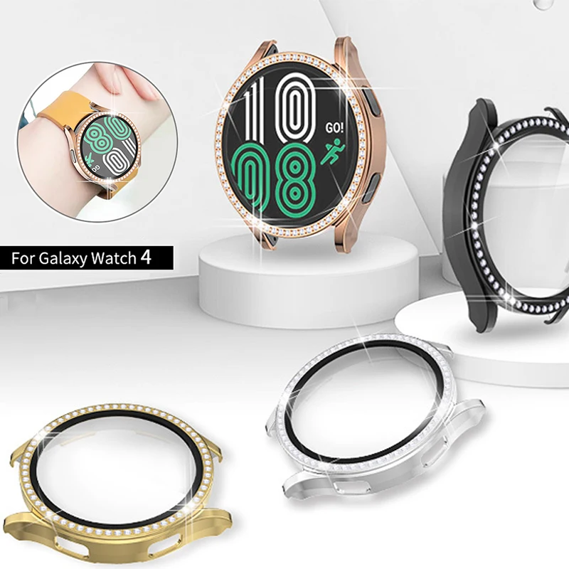 

Glass+Cover for samsung Galaxy watch 4 Case Accessories Bling Diamond PC bumper+Screen protector Galaxy watch 4 44mm 40mm Case