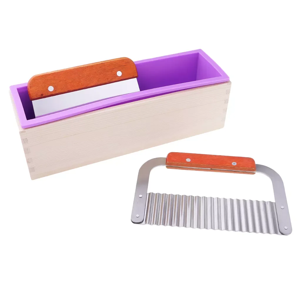 

Rectangle Loaf Silicone Soap Mold With Wavy Straight Soap Cutter Slicer Tool