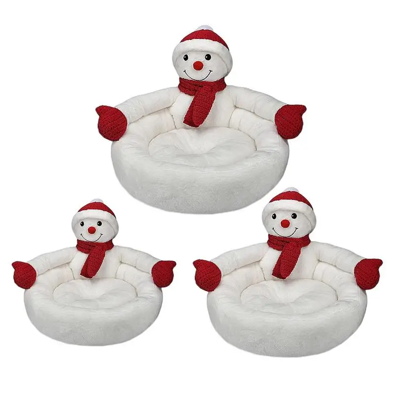 

Creative Cat Beds with Christmas Hat and Scarf 3D Snowman Soft Plush Beds with Anti-Slip Bottom Winter Kitten Bed Pets supplies