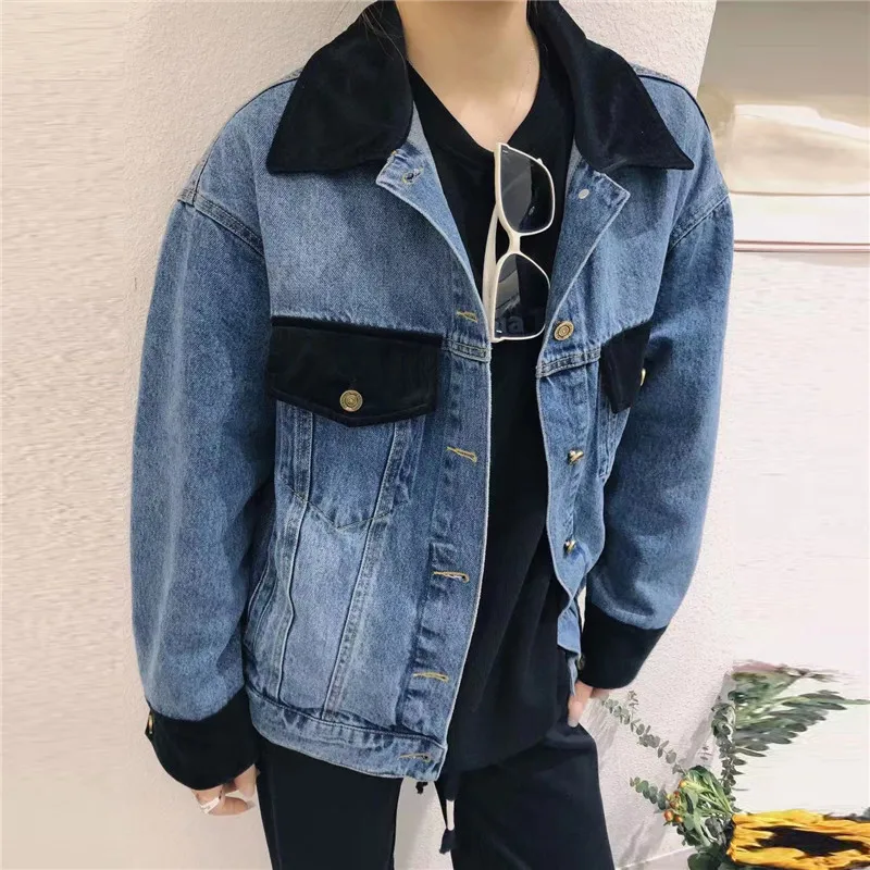 Джинсовая куртка женская с отложным воротником винтажная свободная уличная