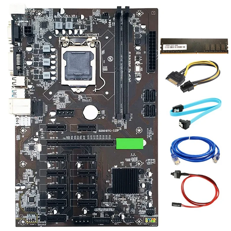 

B250 BTC Mining Motherboard Kit LGA1151 DDR4 PCI-E X16 With DDR4 4GB 2133Mhz RAM+SATA 15Pin To 6Pin Power Cord