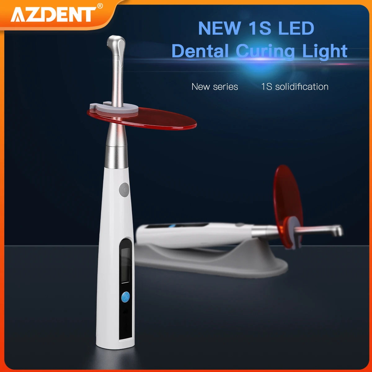 AZDENT Dental Curing Light LED Lamp Cordless 1S Cure 360° Metal Head 800-1400mw/cm² 3 Modes 100-240V Dentistry Instrument Tool