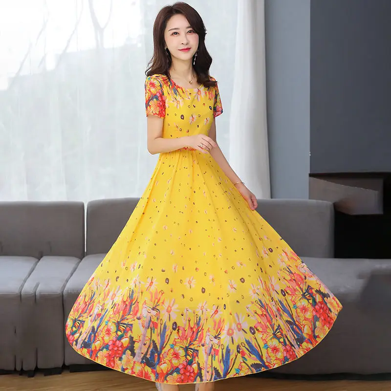 

Летнее винтажное пляжное платье-макси в стиле бохо, элегантные шифоновые Повседневные Вечерние Платья с цветочным принтом, женское облегаю...