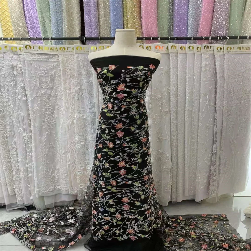 Африканская сетчатая кружевная ткань с блестками 2024 Высококачественная