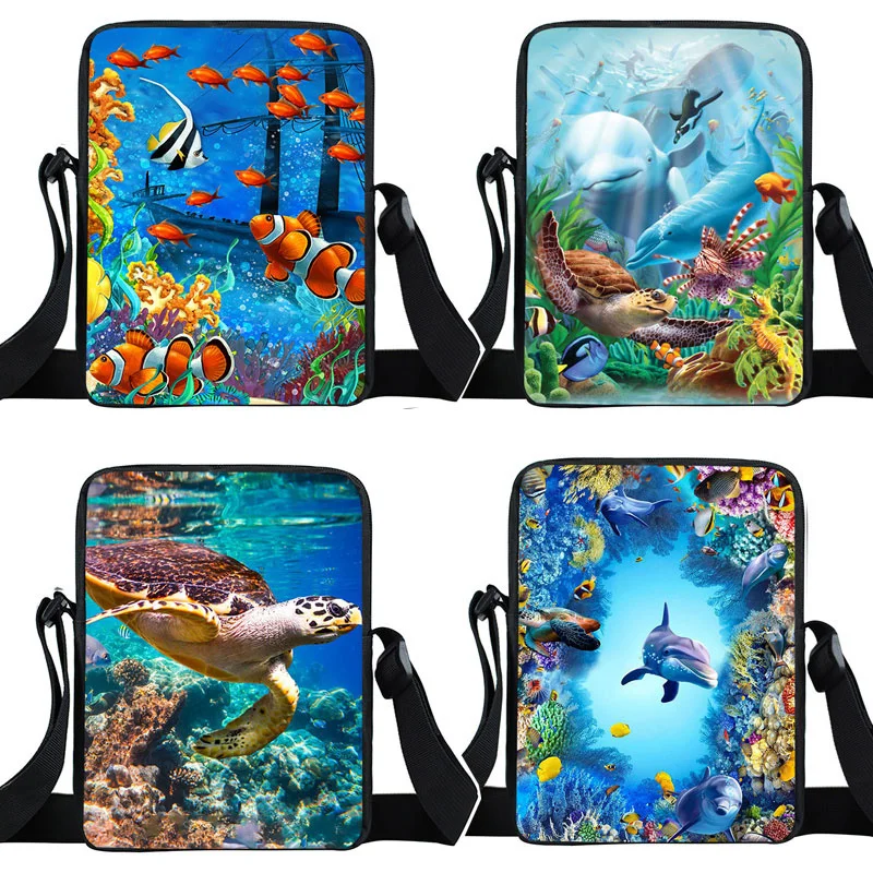

Underwater Animal Dolphin / Turtle / Shark Crossbody Bag for Travel Women Handbag Ladies Shoulder Bags Girls Messenger Bags Gift