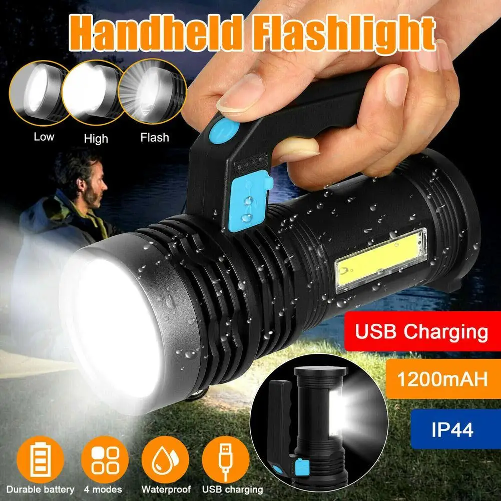

Handheld Flashlight 4 Modes Portable Rechargeable Ip44 Waterproof Super Bright Led Searchlight Spotlight Hot Sale
