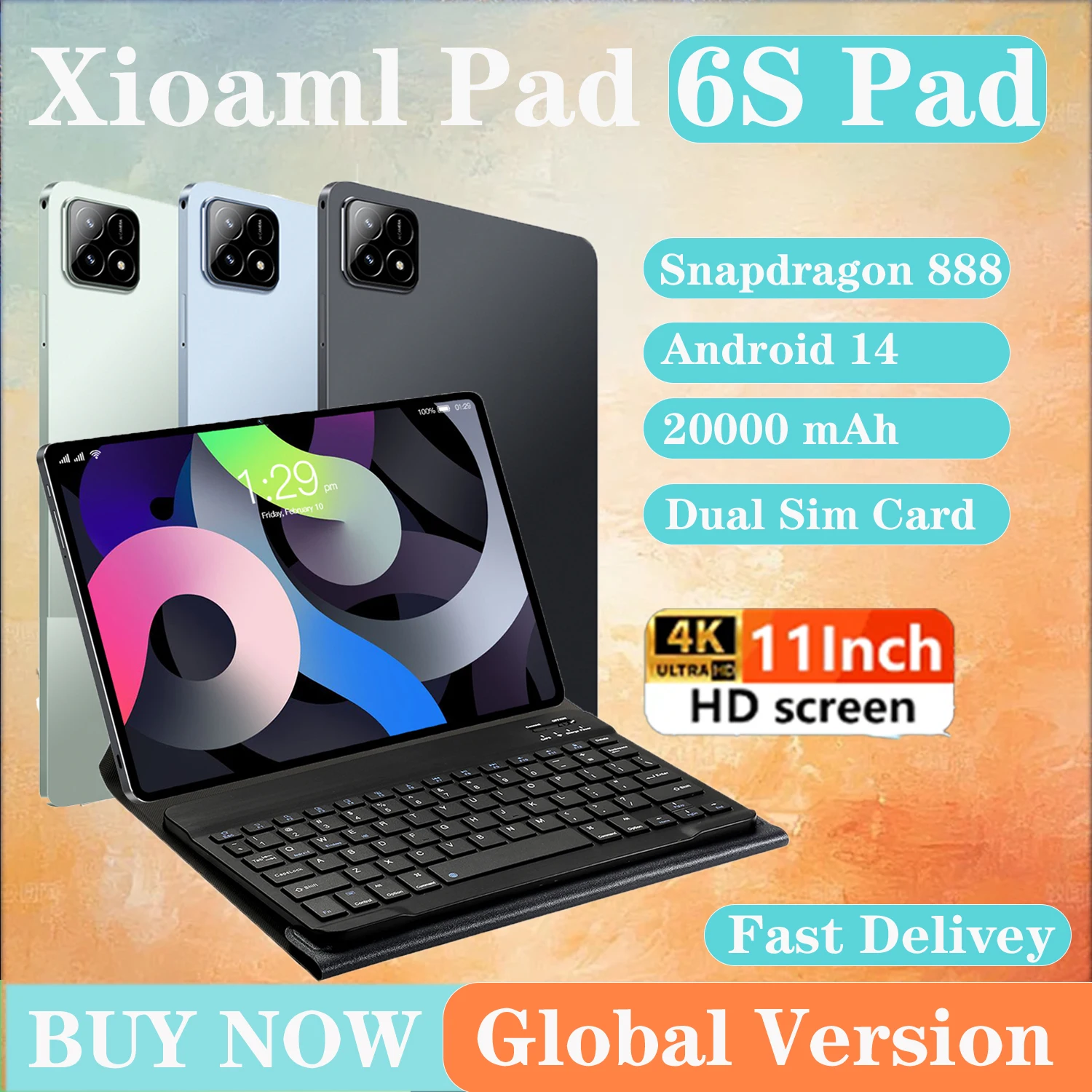 Планшет Android 14 Pad 6s Pro 2024 5G с двумя SIM-картами или Wi-Fi Tablette 16 ГБ + 1024 глобальная версия