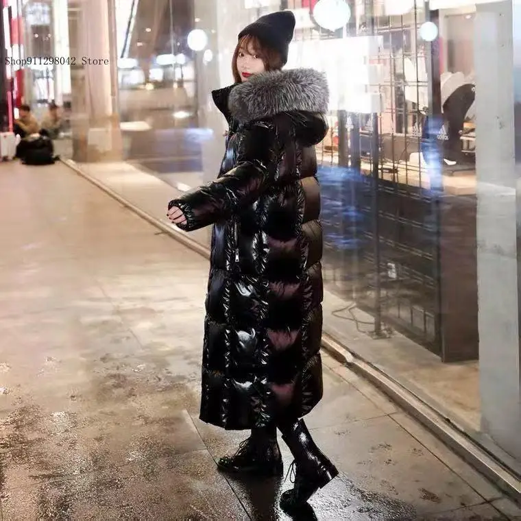 Женское зимнее длинное хлопковое пальто с пушистым воротником толстая и