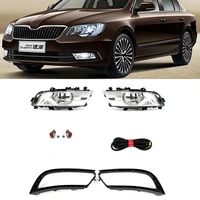 front fog light lamp with bulbs and grille cover wire harness car lights for skoda superb 2013 2014 2015 car styling