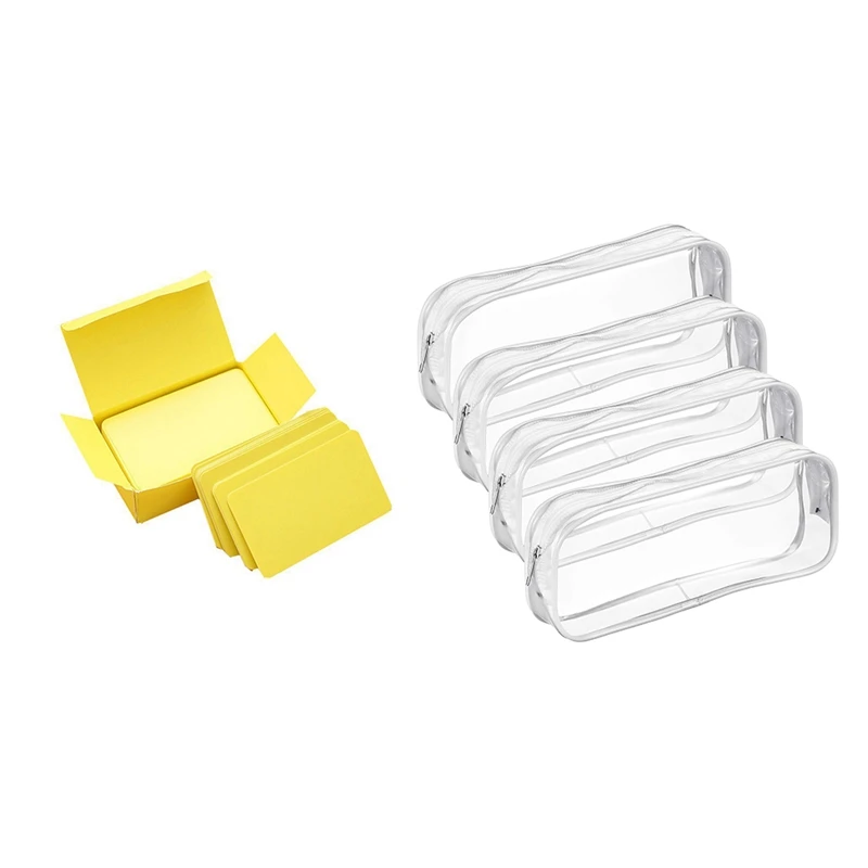 

100 Pcs Memory Cards Blank DIY Graffiti Word Cards & 4 Pcs Clear PVC Zipper Pen Pencil Case
