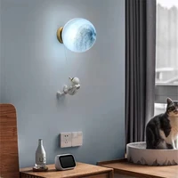 round moon led wall lamps nordic creative astronaut childrens room bedroom bedside cartoon boy girl background wall lamp zb0187
