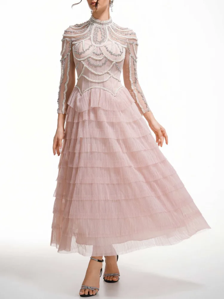 QMQA Модные женские однотонные дизайнерские платья из бисера элегантное платье с