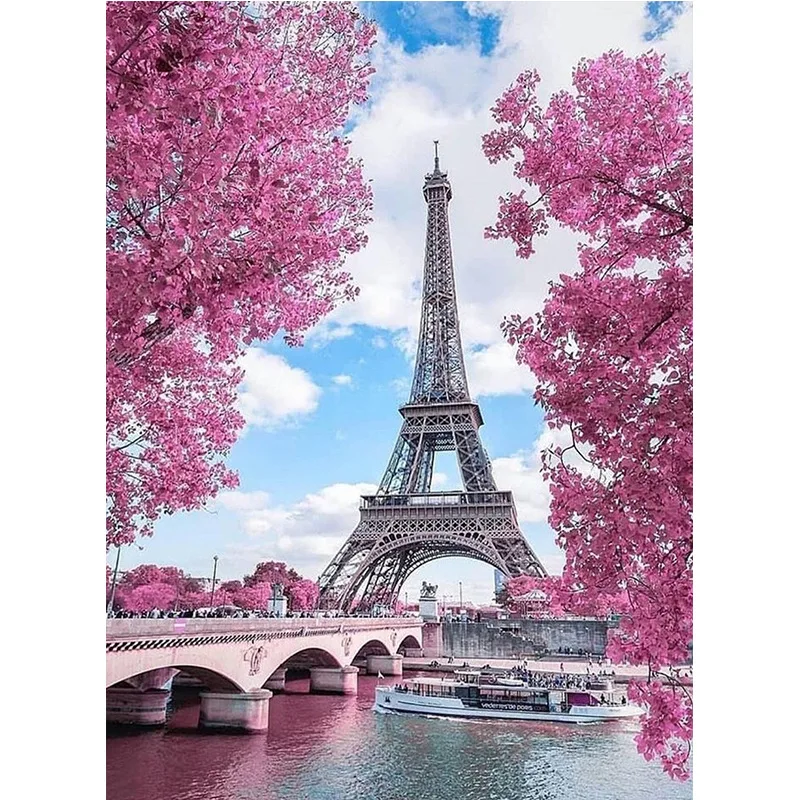 

JIEME Diamond Painting Cherry Tower Full Drill 5D Diamond Embroidery Mosaic Landscape Cross Stitch Wall Art Gifts