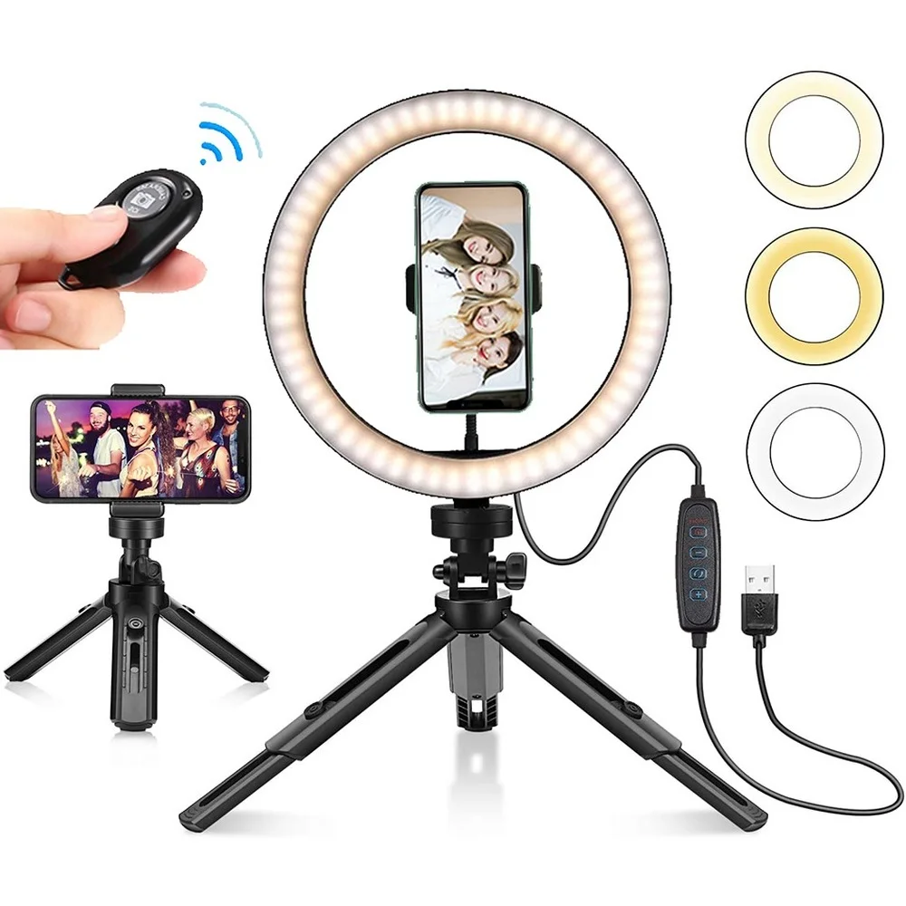 

26CM Photography Lighting Photo Remote Fill Lihgt Phone Ringlight Tripod Stand Photo Led Selfie Ring Lamp Fill Youtube Live