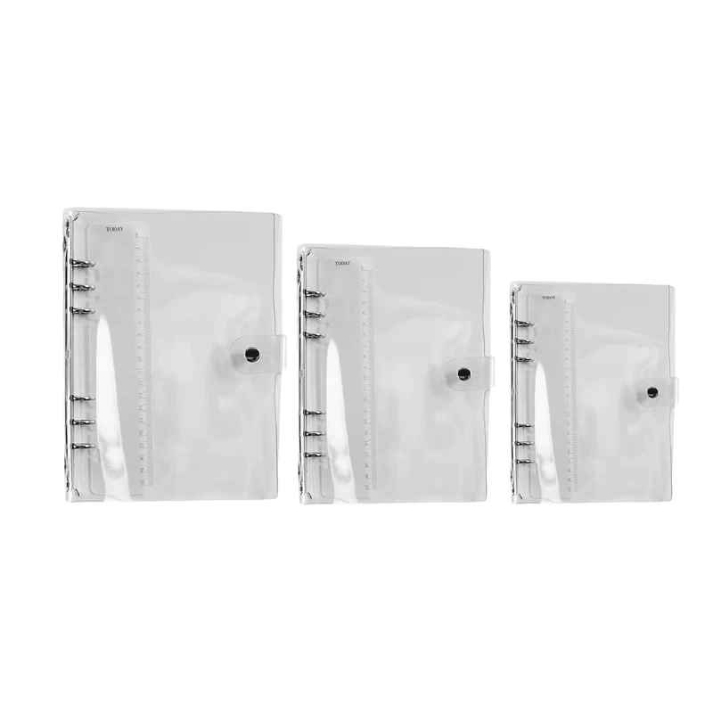 

A7/A6/A5 Clear Scrapbook Cover PVC 6-ring Binder with Scale Ruler Button Closure School Office Stationery Supplies