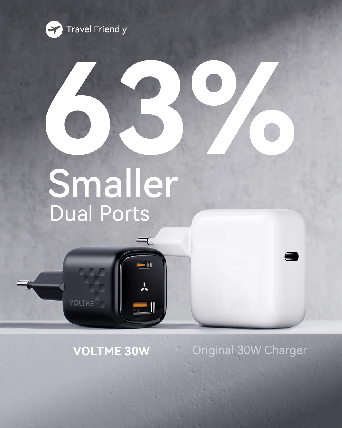 VOLTME USB C Fast Charger 30W GaN Charger QC PD 3.0 Dual Port Portable Adapter For IPhone 13 12 IPad Xiaomi Fast Wall Charger