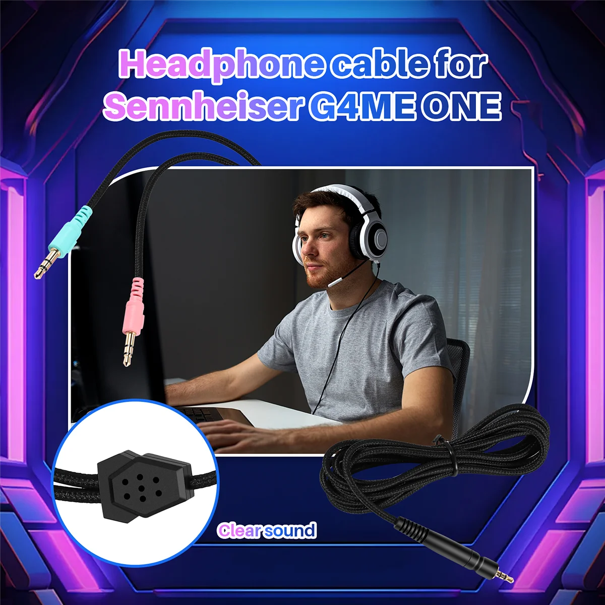 Фото Сменный кабель XFDZ для наушников Sennheiser G4ME ONE GAME ZERO 373D GSP 350/GSP 500/GSP 600 (версия для ПК 2 метра) №1