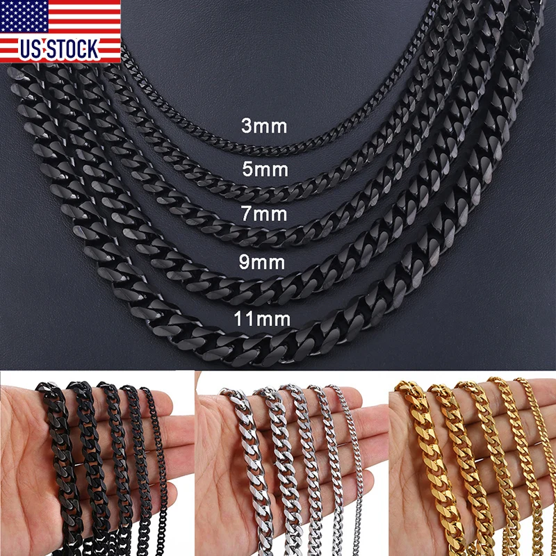 

3-11mm Stainless Steel Necklace for Women Men Curb Cuban Link Chains Gold Silver Color Mens Chain Necklace Gift Wholesale DKNM09